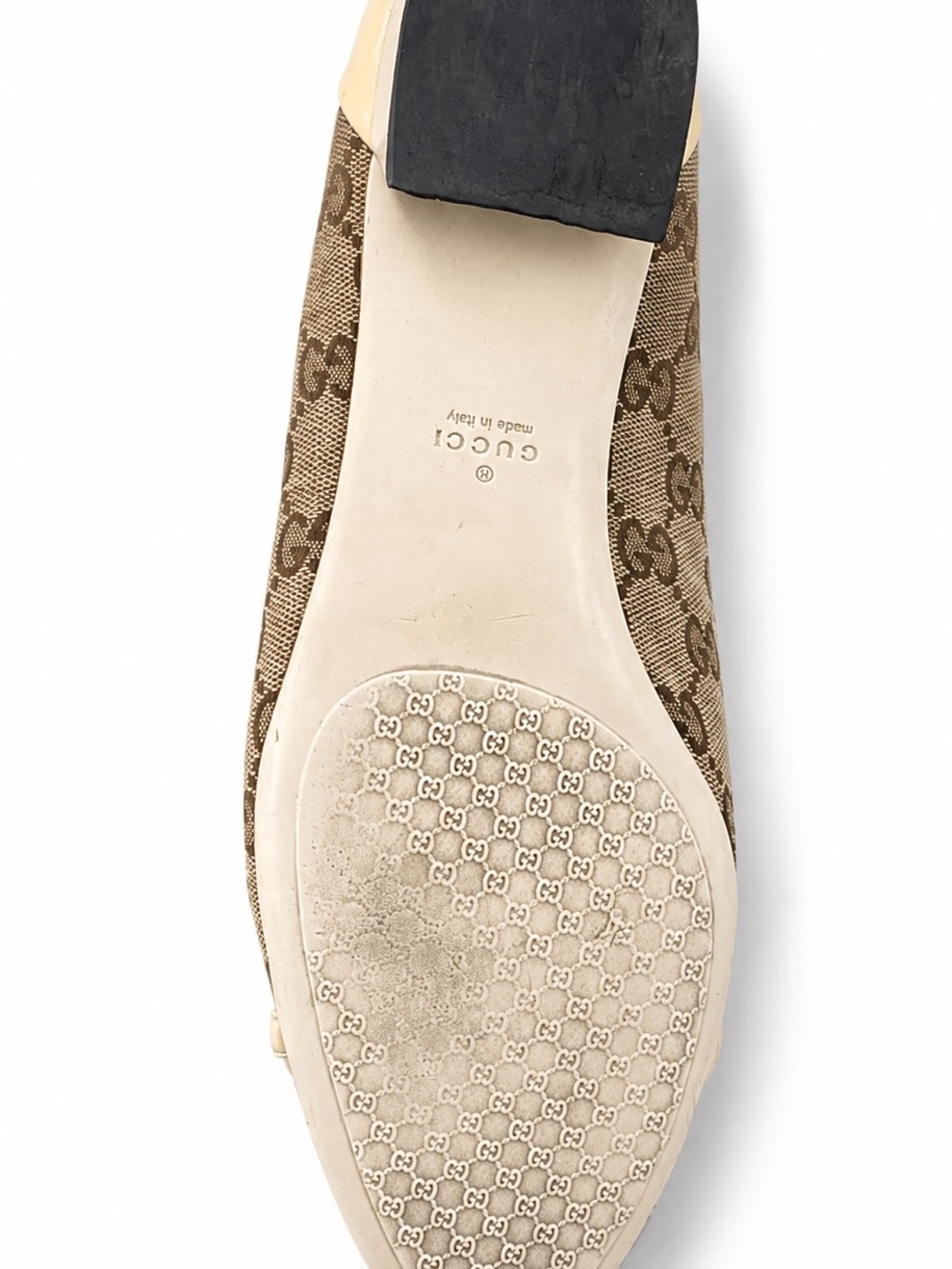 Gucci Monogram Ballet Flats Beige Brown GG Logo Horsebit Shoes Women’s 10 - Picture 10 of 11